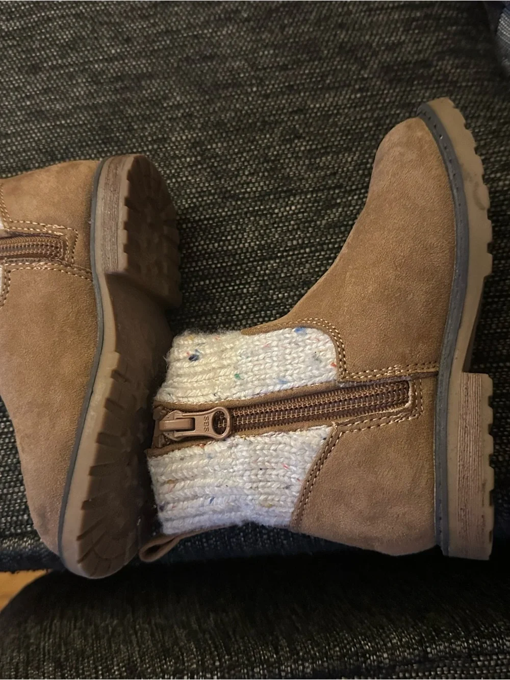 Cat & Jack Brown Suede Knit Cuff Kids Boots